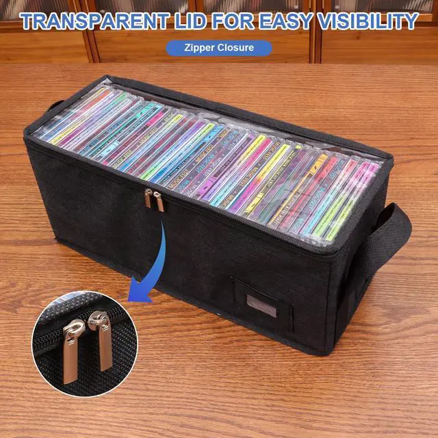 Alt view image 5 of 6 - CD Case Holder with Clear Lid, CD Storage Box 2Pack Black