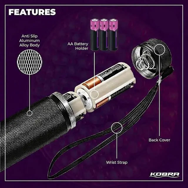 Alt view image 4 of 6 - Kobra UV Black Light Flashlight 395nm - 100 LED Portable UV Light & Black Light for Pet Urine Detection - Home or Hotel Bed Bugs, Leaks & Counterfeit Money Inspection - 18W, (Black)