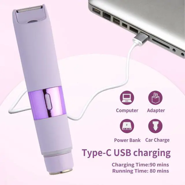 Alt view image 6 of 7 - Bikini Trimmer for Women, 2-in-1 Electric Razor for Womens, Rechargeable Electric Shaver for Legs Arms Pubic Body Hair Trimmer