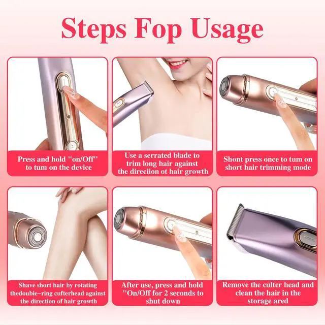 Alt view image 4 of 7 - Bikini Trimmer for Women, 2-in-1 Electric Razor for Pubic Hair & Body - IPX7 Waterproof, Rechargeable Cordless Groomer for Legs, Underarm & Face (Mauve)
