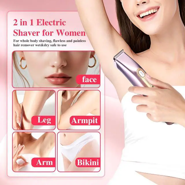 Alt view image 3 of 7 - Bikini Trimmer for Women, 2-in-1 Electric Razor for Pubic Hair & Body - IPX7 Waterproof, Rechargeable Cordless Groomer for Legs, Underarm & Face (Mauve)