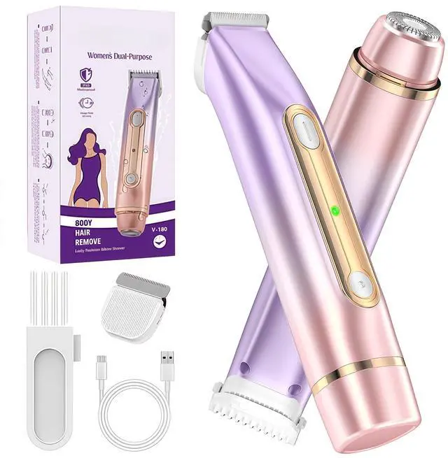Main image of Bikini Trimmer for Women, 2-in-1 Electric Razor for Pubic Hair & Body - IPX7 Waterproof, Rechargeable Cordless Groomer for Legs, Underarm & Face (Mauve)