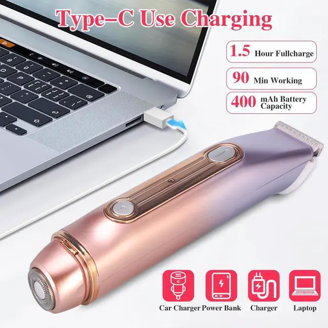 Alt view image 6 of 7 - Bikini Trimmer for Women, 2-in-1 Electric Razor for Pubic Hair & Body - IPX7 Waterproof, Rechargeable Cordless Groomer for Legs, Underarm & Face (Mauve)