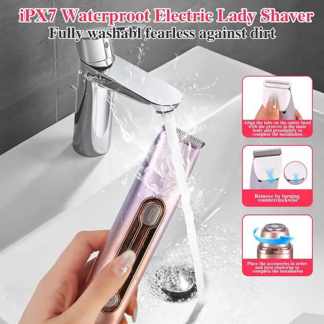 Alt view image 5 of 7 - Bikini Trimmer for Women, 2-in-1 Electric Razor for Pubic Hair & Body - IPX7 Waterproof, Rechargeable Cordless Groomer for Legs, Underarm & Face (Mauve)