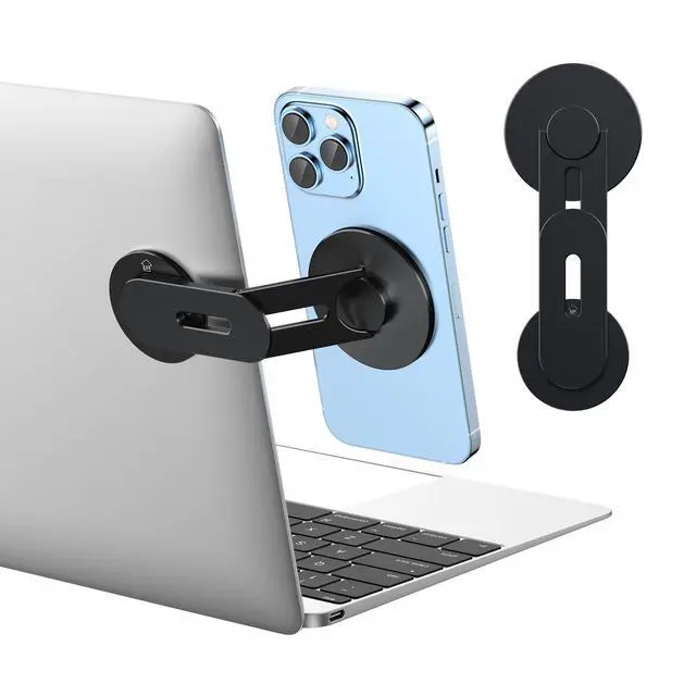 Main image of Magnetic Phone Holder for Laptop, MagSafe Laptop Phone Mount for iPhone 17/16/15/14/13/12 & All Phones, 180°Adjustable Phone Side Mount for Monitors for Tesla (Black)