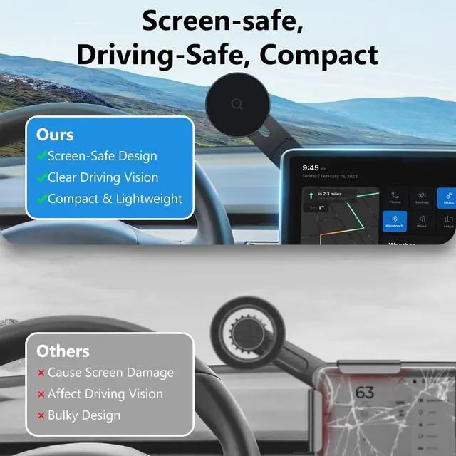 Alt view image 5 of 7 - Magnetic Phone Holder for Laptop, MagSafe Laptop Phone Mount for iPhone 17/16/15/14/13/12 & All Phones, 180°Adjustable Phone Side Mount for Monitors for Tesla (Black)