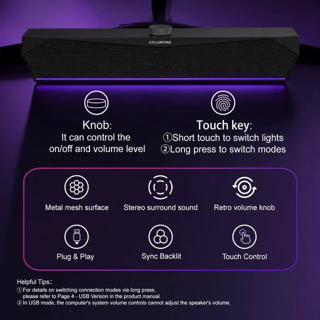 Alt view image 6 of 7 - Speakers for Desktop,USB Single-Cable, Computer Soundbar for PC