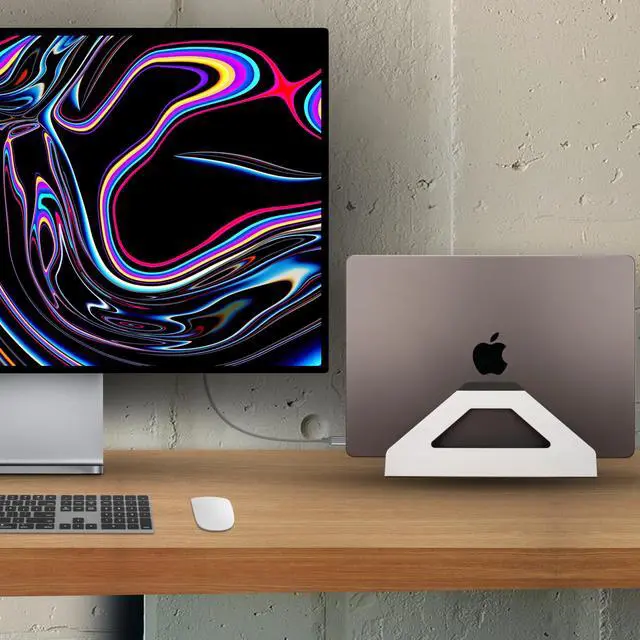 Alt view image 2 of 6 - Vertical Laptop Stand, Space Saving Holder for MacBook with Tool-Free Width Adjustment, Pretty Anodized Aluminum for Desk, Universal Fit for 10-17" Laptop