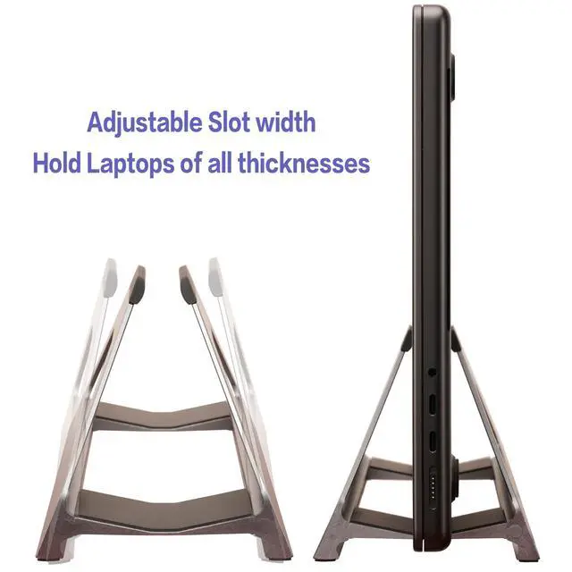 Alt view image 4 of 6 - Vertical Laptop Stand, Space Saving Holder for MacBook with Tool-Free Width Adjustment, Pretty Anodized Aluminum for Desk, Universal Fit for 10-17" Laptop