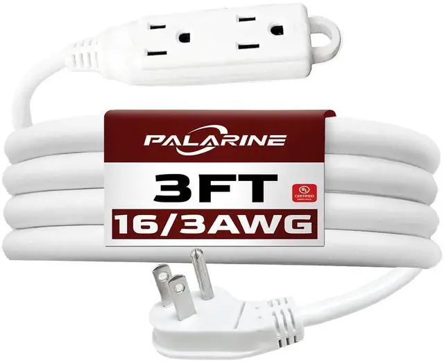 Main image of Indoor Extension Cord Power Strip 3 Outlets Flat Plug, UL Certified, 16 Gauge 3 ft White 3 Prong Heavy Duty, 16/3 SJTW 13A Outlet Extender