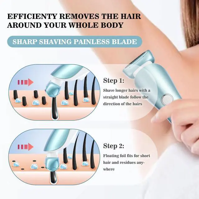 Alt view image 2 of 7 - Electric Razors for Women, Bikini Trimmer Wet & Dry Use, Painless Pubic Hair Trimmer, Rechargeable Electric Shaver for Legs, Face, Pubic Hair, Underarms with Detachable Head, Blue