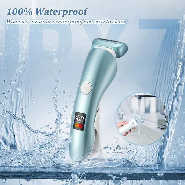 Alt view image 3 of 7 - Electric Razors for Women, Bikini Trimmer Wet & Dry Use, Painless Pubic Hair Trimmer, Rechargeable Electric Shaver for Legs, Face, Pubic Hair, Underarms with Detachable Head, Blue