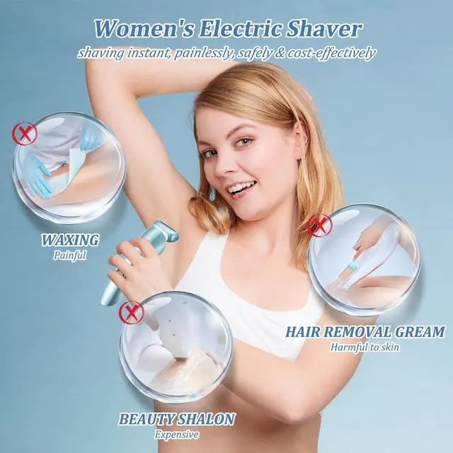 Alt view image 7 of 7 - Electric Razors for Women, Bikini Trimmer Wet & Dry Use, Painless Pubic Hair Trimmer, Rechargeable Electric Shaver for Legs, Face, Pubic Hair, Underarms with Detachable Head, Blue