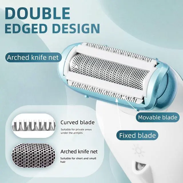 Alt view image 6 of 7 - Electric Razors for Women, Bikini Trimmer Wet & Dry Use, Painless Pubic Hair Trimmer, Rechargeable Electric Shaver for Legs, Face, Pubic Hair, Underarms with Detachable Head, Blue
