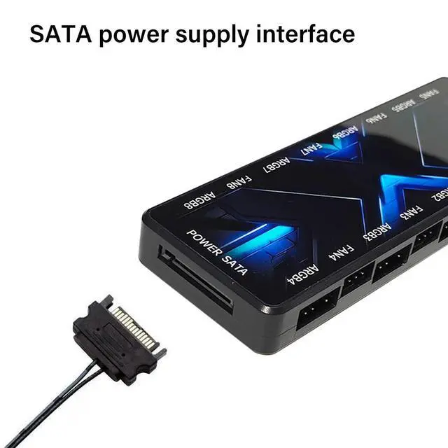 Alt view image 2 of 7 - ARGB and PWM Fan Hub Controller, 8-Port 5V 3-Pin ARGB and 12V 4-Pin PWM PC Case Fan Splitter, SATA Powered RGB Hub with Magnetic Stand-Off, Acrylic Cover