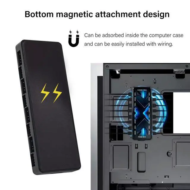 Alt view image 6 of 7 - ARGB and PWM Fan Hub Controller, 8-Port 5V 3-Pin ARGB and 12V 4-Pin PWM PC Case Fan Splitter, SATA Powered RGB Hub with Magnetic Stand-Off, Acrylic Cover