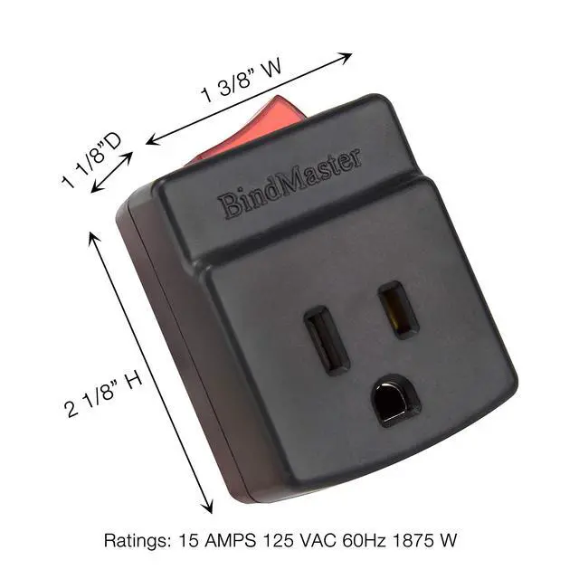 Alt view image 4 of 5 - 3 Prong Grounded Single Port Power Adapter with Red Light Indicator On/Off Switch to be Energy Saving, Black (1 Pack)
