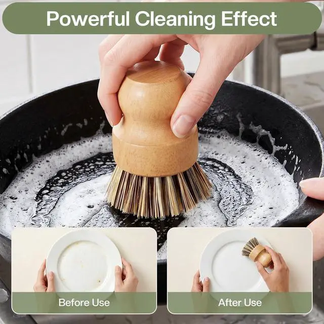 Alt view image 3 of 4 - Wooden Dish Brush Handheld Bamboo Wok Brush Scrubber for Dishes Pans Pots Fruit and Veggie Washing(1,Beige Brown)