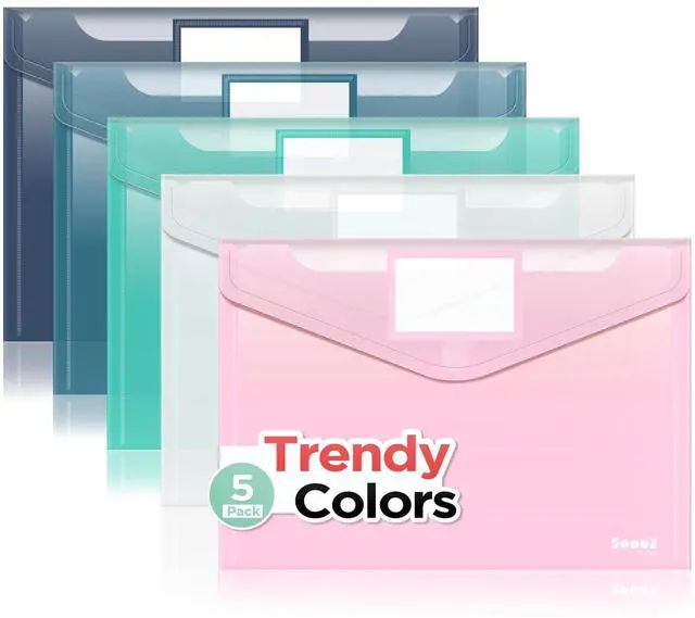Main image of 5 Pack Plastic Envelopes, Plastic File Folders, Clear Folders
