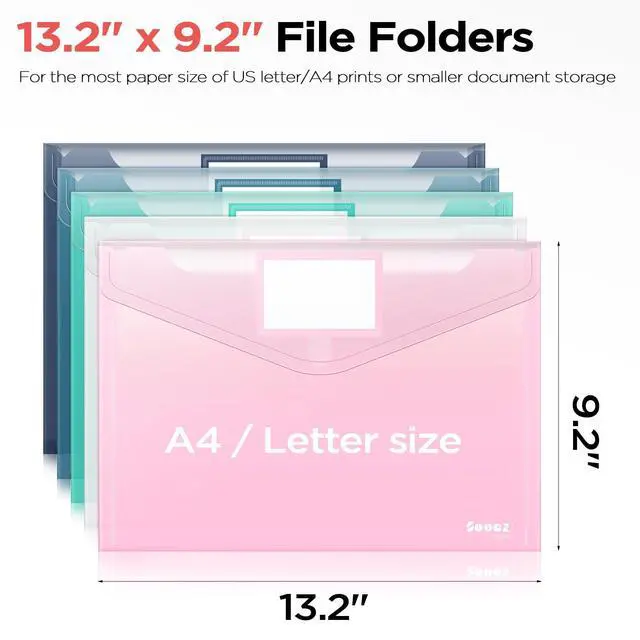Alt view image 6 of 6 - 5 Pack Plastic Envelopes, Plastic File Folders, Clear Folders
