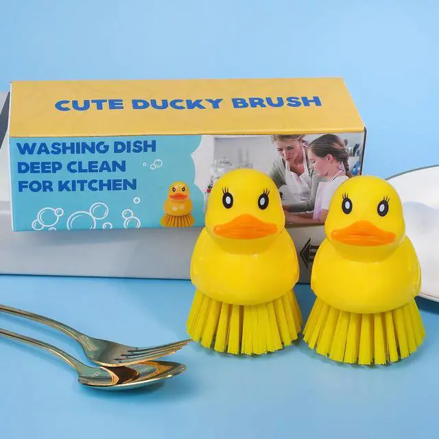 Alt view image 7 of 7 - Cute Duck Dish Brush2 Pack Ergonomic Palm Scrubber with Handle