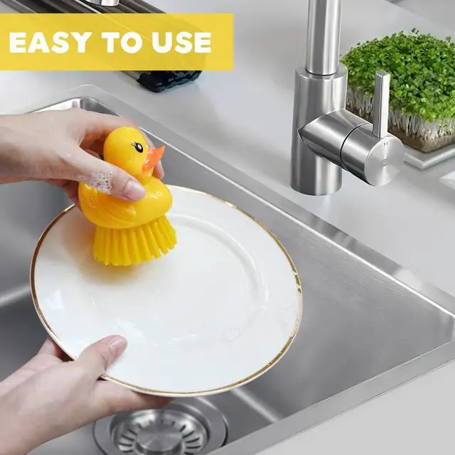 Alt view image 4 of 7 - Cute Duck Dish Brush2 Pack Ergonomic Palm Scrubber with Handle