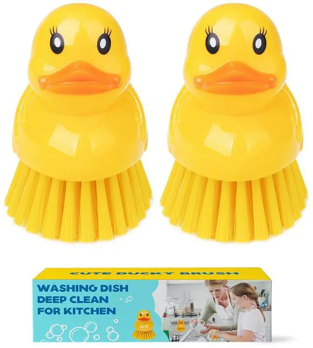 Main image of Cute Duck Dish Brush2 Pack Ergonomic Palm Scrubber with Handle