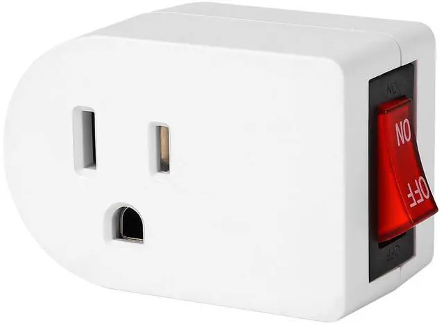 Main image of Grounded Outlet with ON Off Switch, Wall Tap Adapter Single Outlet Power Switch 15A 1875W/3 Prong Plug Switch in White, ETL Listed (1 Pack)