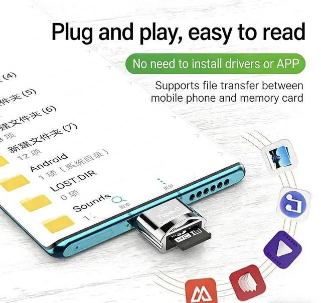 Alt view image 3 of 7 - Type-C Card Reader, 2-in-1 USB C to TF/Micro SD Card Reader, High-Speed 480Mbps OTG Card Reader Adapter, Ultra-Thin Zinc Alloy Memory Card Reader for Android Phones, MacBook, PC, Camera