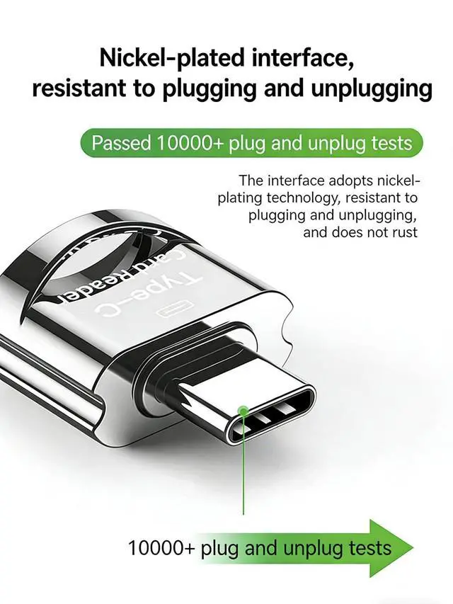 Alt view image 5 of 7 - Type-C Card Reader, 2-in-1 USB C to TF/Micro SD Card Reader, High-Speed 480Mbps OTG Card Reader Adapter, Ultra-Thin Zinc Alloy Memory Card Reader for Android Phones, MacBook, PC, Camera