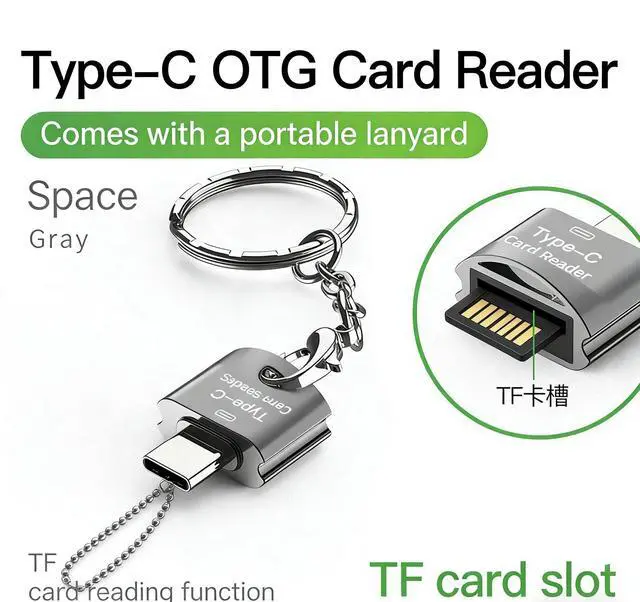 Alt view image 2 of 7 - Type-C Card Reader, 2-in-1 USB C to TF/Micro SD Card Reader, High-Speed 480Mbps OTG Card Reader Adapter, Ultra-Thin Zinc Alloy Memory Card Reader for Android Phones, MacBook, PC, Camera