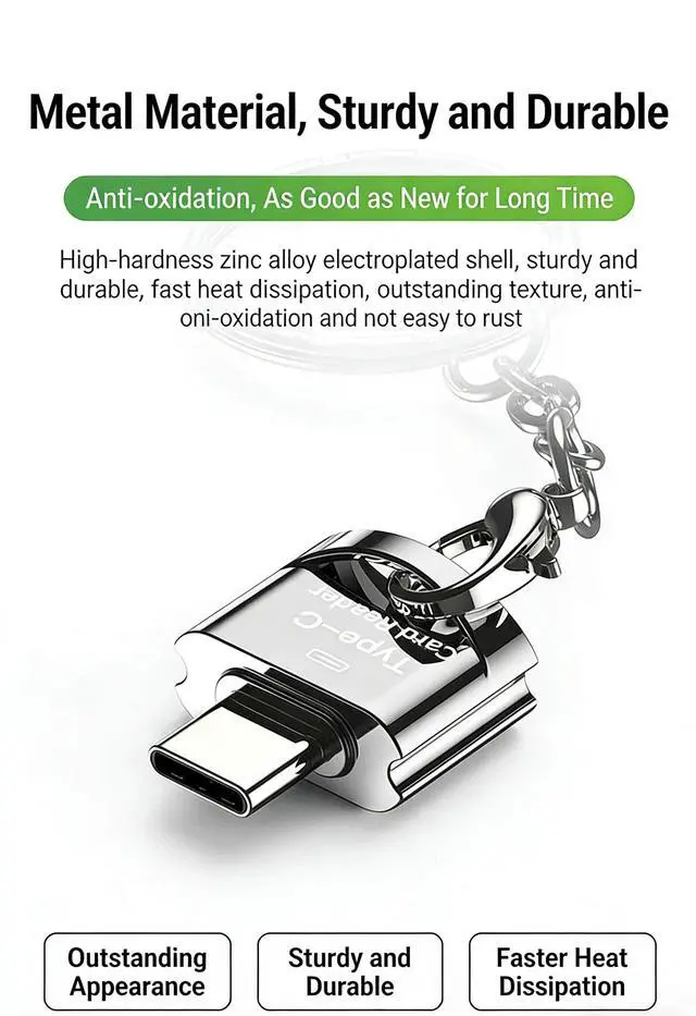 Alt view image 4 of 7 - Type-C Card Reader, 2-in-1 USB C to TF/Micro SD Card Reader, High-Speed 480Mbps OTG Card Reader Adapter, Ultra-Thin Zinc Alloy Memory Card Reader for Android Phones, MacBook, PC, Camera