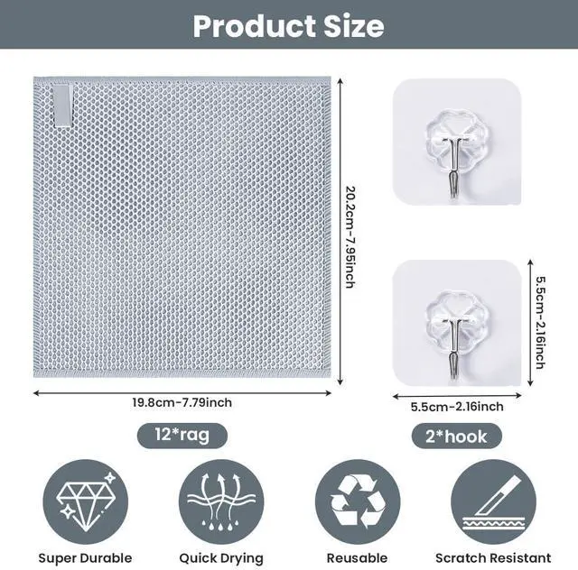 Alt view image 2 of 7 - 12 PCS Non Scratch Wire Dishcloth, Multipurpose 2-Layer Silver Dish Cloth, Wire Mesh Cleaning Cloth for Wet & Dry Use, Wire Dishwashing Rag for Cookware, Dishes, Sinks, Stove Tops, 7.95 x 7.79