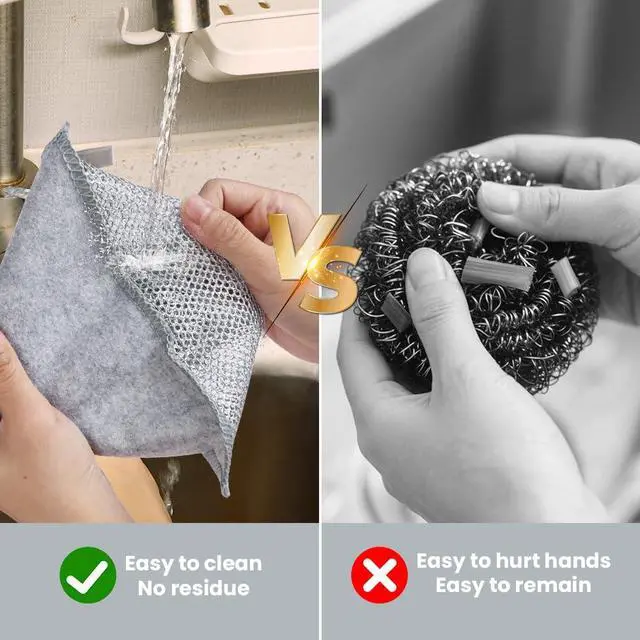 Alt view image 6 of 7 - 12 PCS Non Scratch Wire Dishcloth, Multipurpose 2-Layer Silver Dish Cloth, Wire Mesh Cleaning Cloth for Wet & Dry Use, Wire Dishwashing Rag for Cookware, Dishes, Sinks, Stove Tops, 7.95 x 7.79