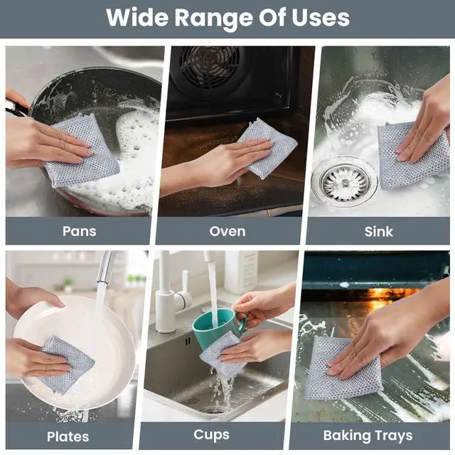Alt view image 7 of 7 - 12 PCS Non Scratch Wire Dishcloth, Multipurpose 2-Layer Silver Dish Cloth, Wire Mesh Cleaning Cloth for Wet & Dry Use, Wire Dishwashing Rag for Cookware, Dishes, Sinks, Stove Tops, 7.95 x 7.79