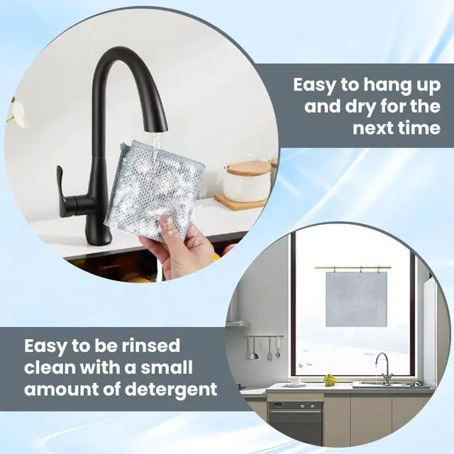 Alt view image 5 of 7 - 12 PCS Non Scratch Wire Dishcloth, Multipurpose 2-Layer Silver Dish Cloth, Wire Mesh Cleaning Cloth for Wet & Dry Use, Wire Dishwashing Rag for Cookware, Dishes, Sinks, Stove Tops, 7.95 x 7.79
