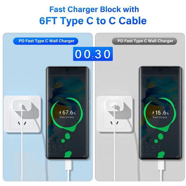 Alt view image 3 of 7 - 60W USB C to USB C Cable 3 Pack,3 Feet Type C Fast Charging Cord Charger Compatible for Samsung Galaxy S23 S22 S21 S20 Ultra, Note 20 10, Google Pixel 2/3/4, MacBook Pro/Air, iPad Pro (White)