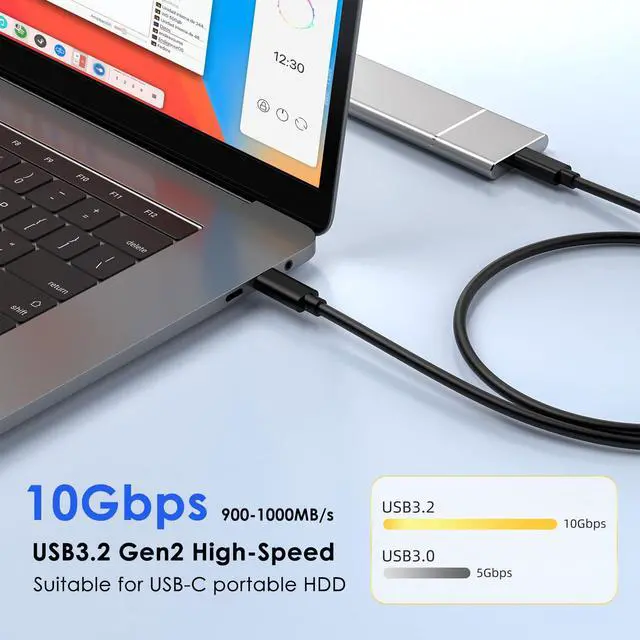 Alt view image 2 of 7 - USB C to USB C Cable (3.3FT, 2-Pack), Type C 60W Fast Charging Cable,10Gbps