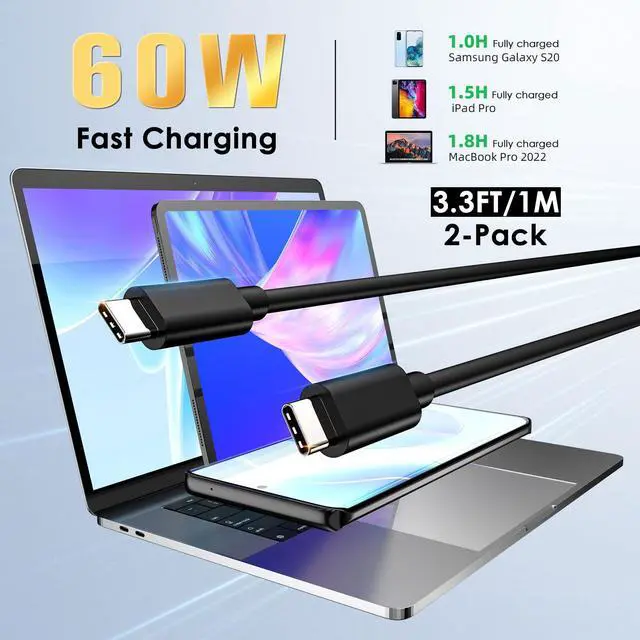 Alt view image 5 of 7 - USB C to USB C Cable (3.3FT, 2-Pack), Type C 60W Fast Charging Cable,10Gbps