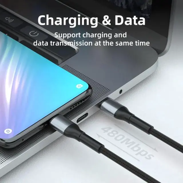 Alt view image 3 of 6 - USB-C to USB-C 60W Fast Charger Cable, 480Mbps Speed, USB-IF Certified, for Fast Charging Apple iPhone 16/15, iPad, MacBook, Samsung Galaxy, Tablets, Laptops, 2 Pack (Gray, 3 ft)