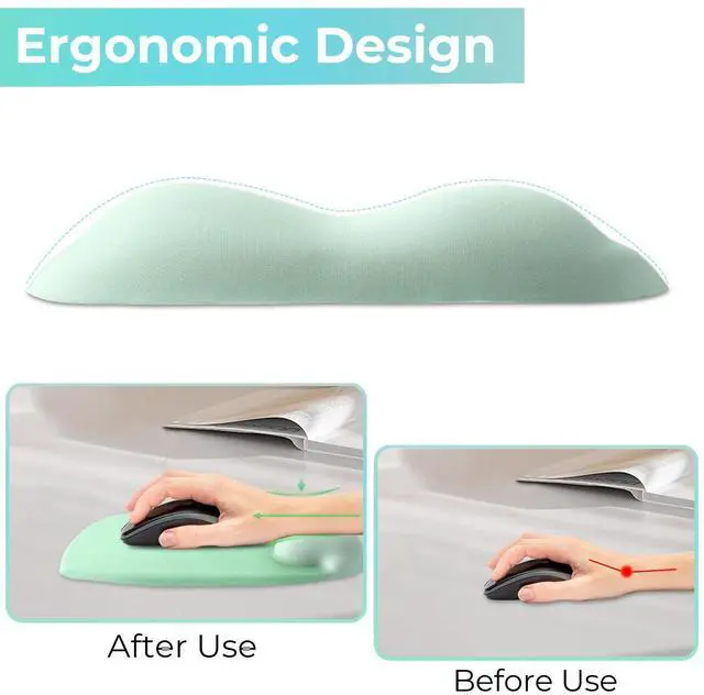 Alt view image 2 of 7 - Mouse Pad with Wrist Rest Support, Ergonomic Mousepad with Comfortable Gel Cushion, Gaming Mouse Pad with Smooth Lycra Surface & Non-Slip PU Base, for Home Office Computer Laptop, Green