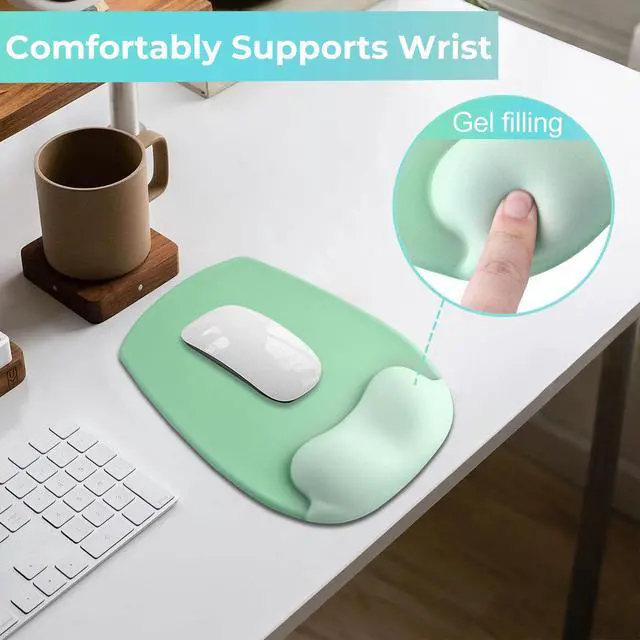 Alt view image 4 of 7 - Mouse Pad with Wrist Rest Support, Ergonomic Mousepad with Comfortable Gel Cushion, Gaming Mouse Pad with Smooth Lycra Surface & Non-Slip PU Base, for Home Office Computer Laptop, Green