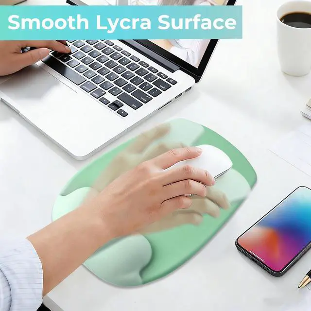 Alt view image 3 of 7 - Mouse Pad with Wrist Rest Support, Ergonomic Mousepad with Comfortable Gel Cushion, Gaming Mouse Pad with Smooth Lycra Surface & Non-Slip PU Base, for Home Office Computer Laptop, Green