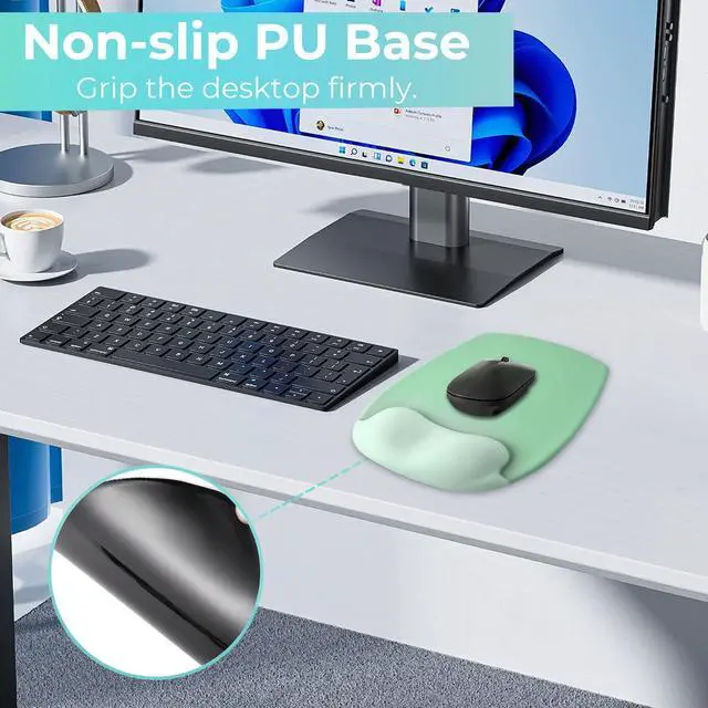 Alt view image 5 of 7 - Mouse Pad with Wrist Rest Support, Ergonomic Mousepad with Comfortable Gel Cushion, Gaming Mouse Pad with Smooth Lycra Surface & Non-Slip PU Base, for Home Office Computer Laptop, Green