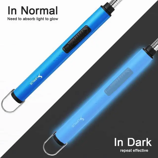 Alt view image 3 of 7 - Fluorescent Lighter Glows in The Dark 360°Flexible Neck USB Rechargeable Windproof Triple Safety for Candle Cooking BBQ in Party (Blue)