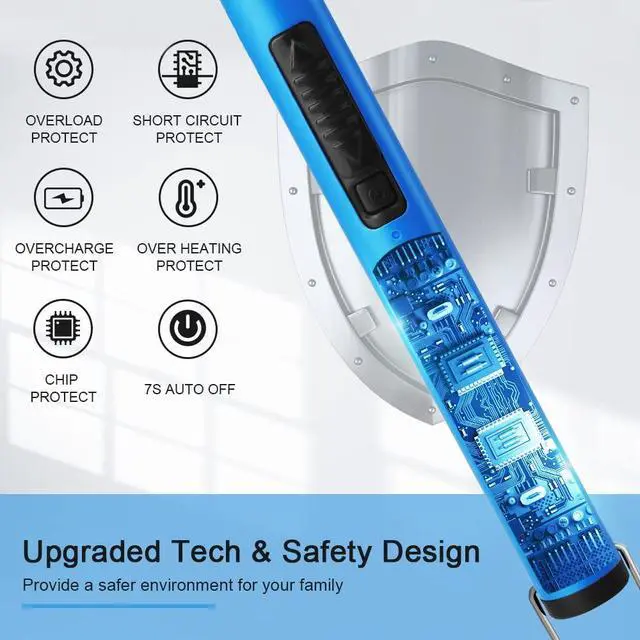 Alt view image 4 of 7 - Fluorescent Lighter Glows in The Dark 360°Flexible Neck USB Rechargeable Windproof Triple Safety for Candle Cooking BBQ in Party (Blue)