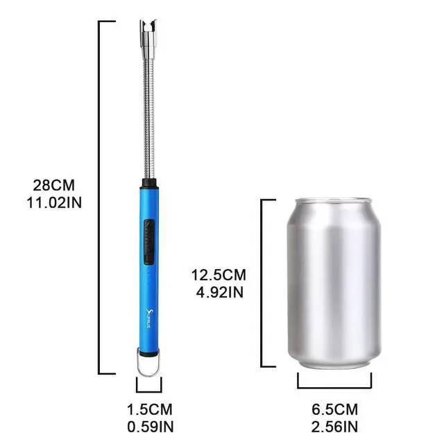 Alt view image 7 of 7 - Fluorescent Lighter Glows in The Dark 360°Flexible Neck USB Rechargeable Windproof Triple Safety for Candle Cooking BBQ in Party (Blue)