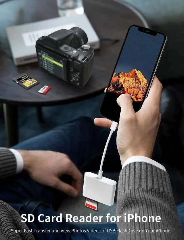 Alt view image 5 of 7 - SD Card Reader for iPhone, SD & Micro SD Memory Card Reader for iPad, Digital Camera Card Adapter with Dual Slots & USB Port, Trail Game Camera SD Card Viewer, Plug and Play