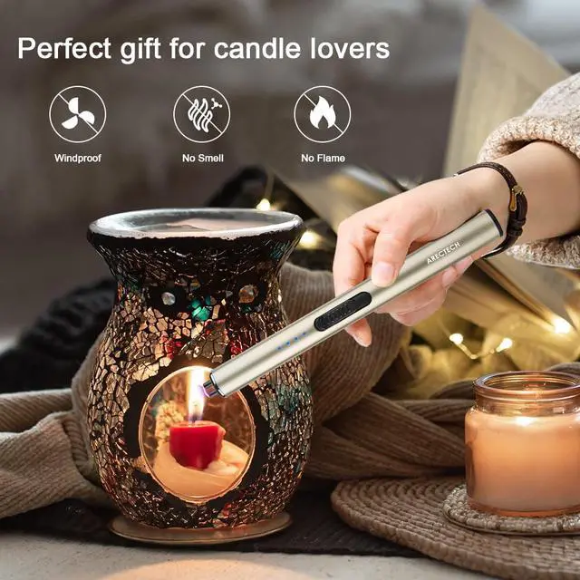 Alt view image 2 of 7 - Electric Candle Rechargeable Lighter Arc Plasma Lighter for Candle Kitchen Camping Christmas Type-C Gold