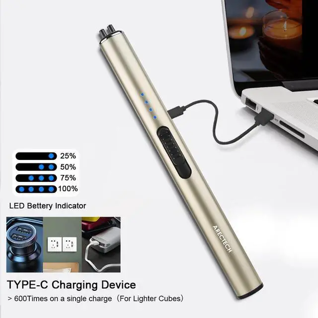 Alt view image 5 of 7 - Electric Candle Rechargeable Lighter Arc Plasma Lighter for Candle Kitchen Camping Christmas Type-C Gold